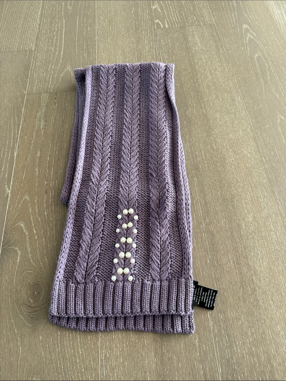 Badgley Mischka Lavender Knit Scarf with Pearl Cluster